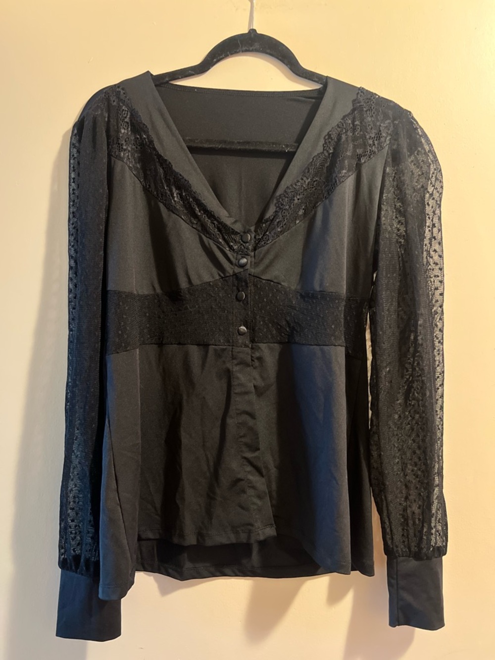 Women’s Black Lace-Detail V-Neck Blouse